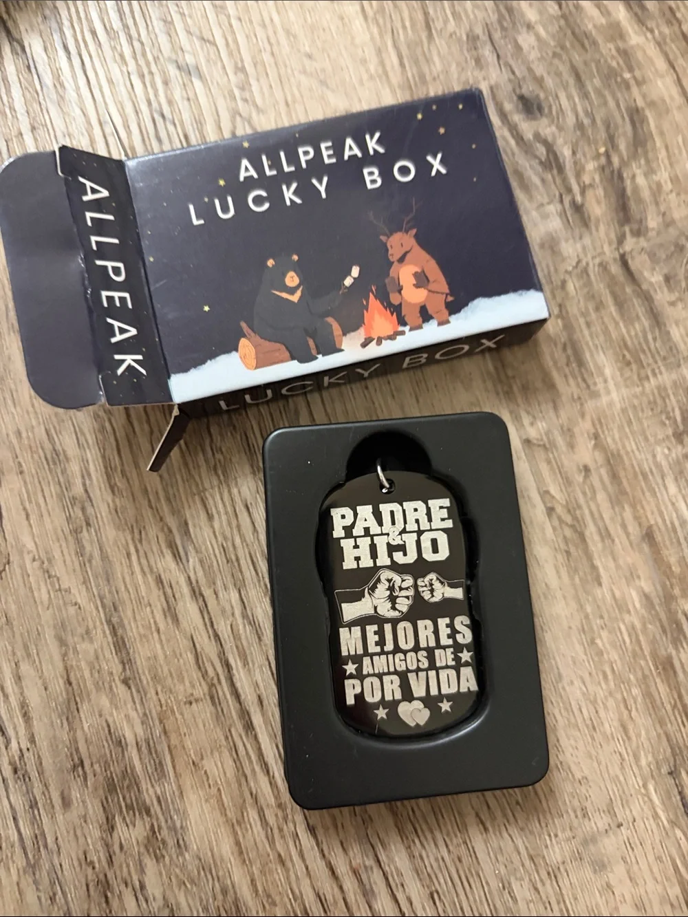 Padre & Hijo Black Metal Dog Tag with Silver Accents